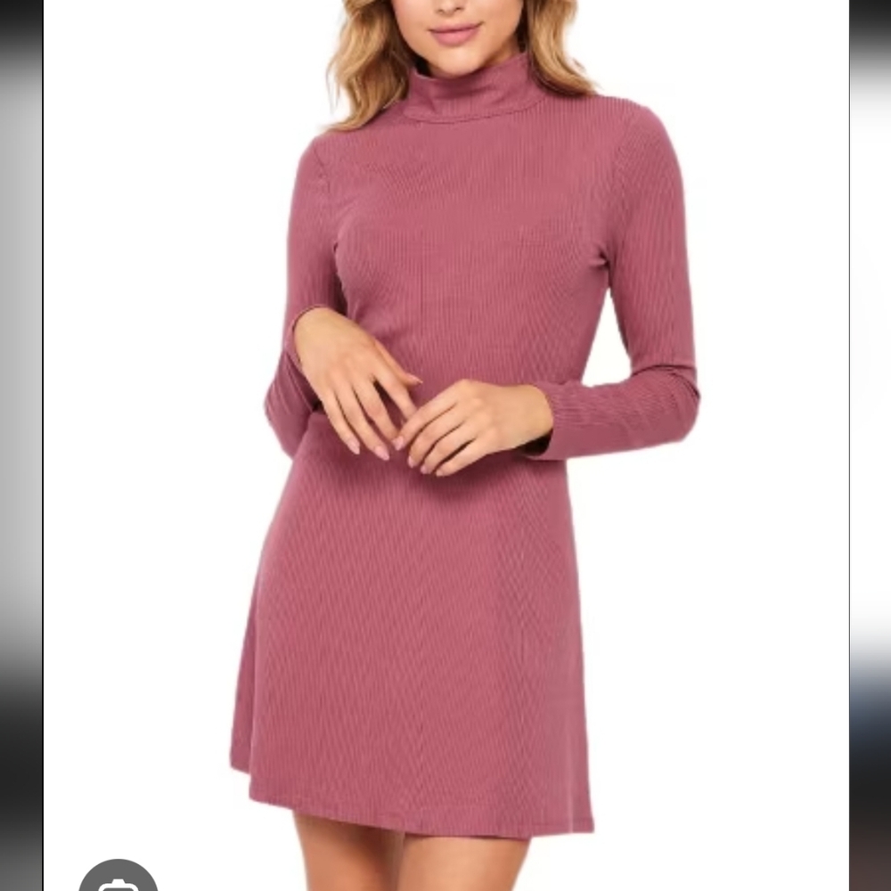 Ribbed Knit Long Sleeve Mock-neck Dress NEW SMALL